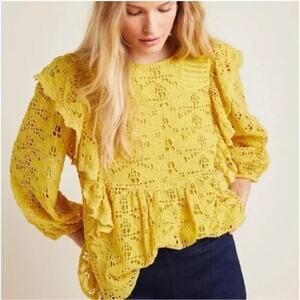 Anthropologie Clementine Blouse Eyelet Ruffle Pullover Top Size 14 NWT